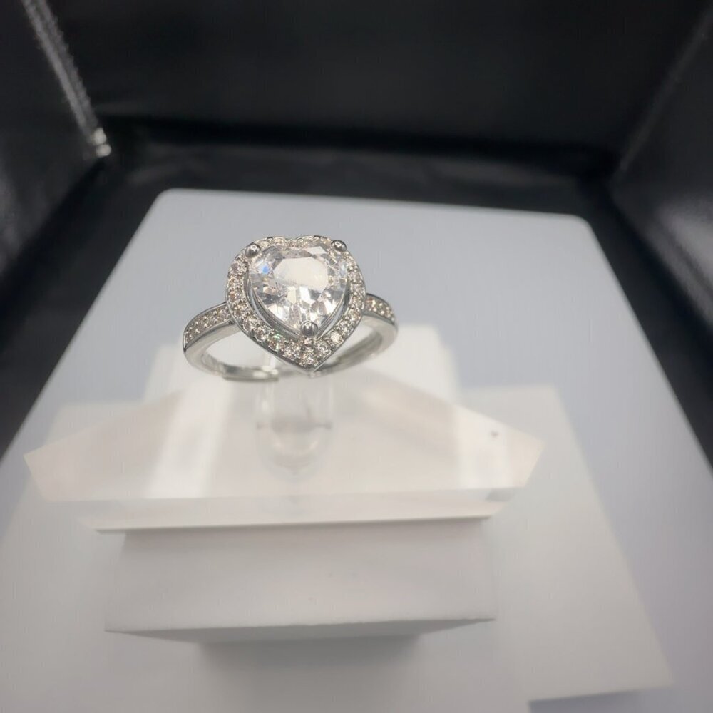 Silver Heart Cut Stone Ring with Pave - Picture 8 of 14